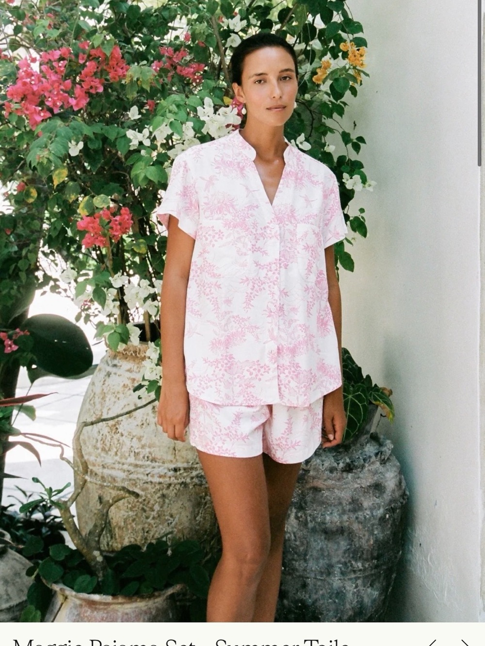 Women's Pink Floral Short Pajama Set - Relaxed Sleep Top & Shorts